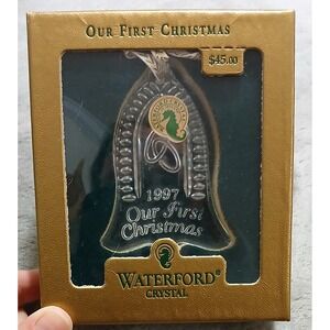 Vtg Waterford Crystal Our First Christmas Ornament 1997 Bell in Box Collectible